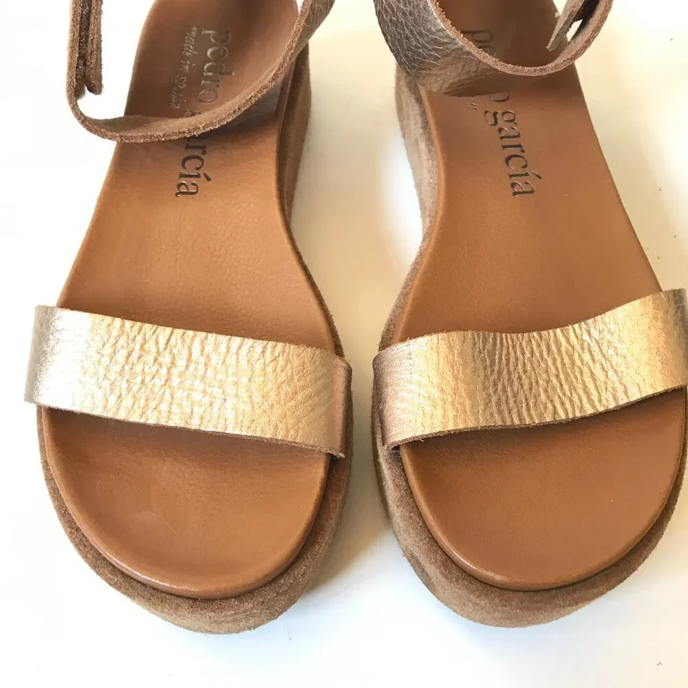 Pedro Garcia Genar Platform Sandals Womens 39 Brown Copper Suede Leather Shoes - Picture 7 of 13